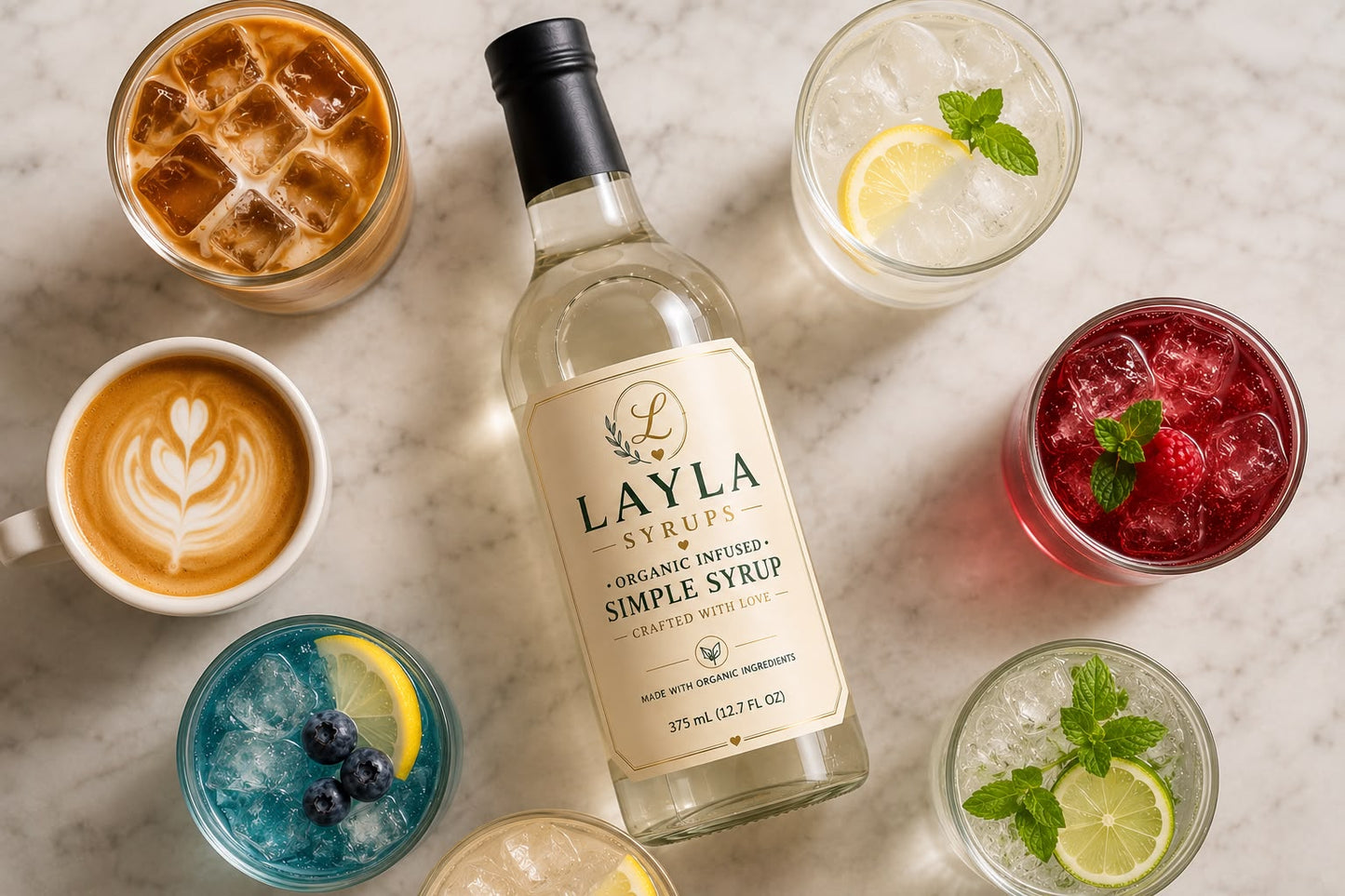 Layla Organic Infused Simple Syrup – Premium Cane Sugar Syrup for Coffee, Tea, Cocktails & Desserts