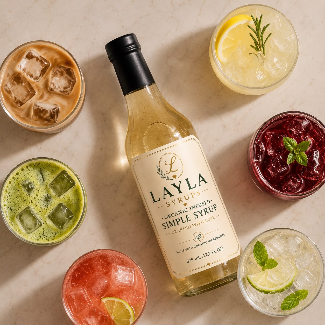 Layla Organic Infused Simple Syrup – Premium Cane Sugar Syrup for Coffee, Tea, Cocktails & Desserts