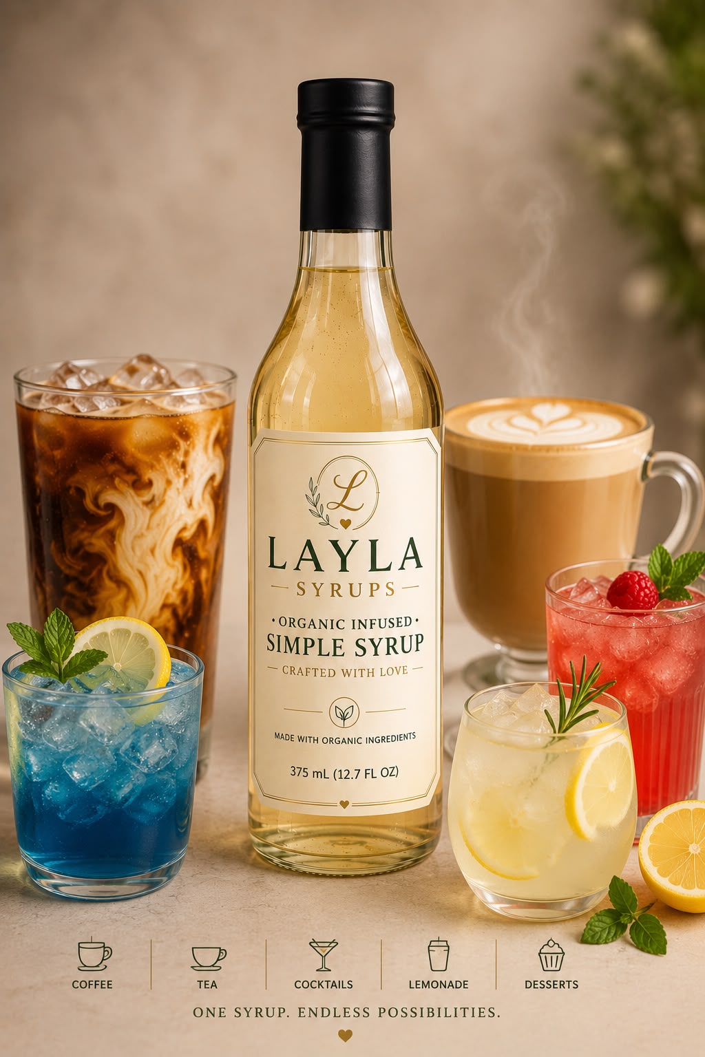 Layla Organic Infused Simple Syrup – Premium Cane Sugar Syrup for Coffee, Tea, Cocktails & Desserts