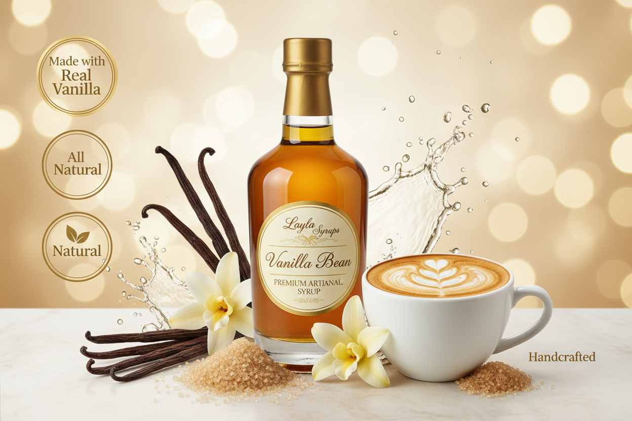 Layla Vanilla Bean Syrup | Premium Naturally Infused Coffee Syrup | Real Vanilla Beans | Organic Cane Sugar | 375 mL