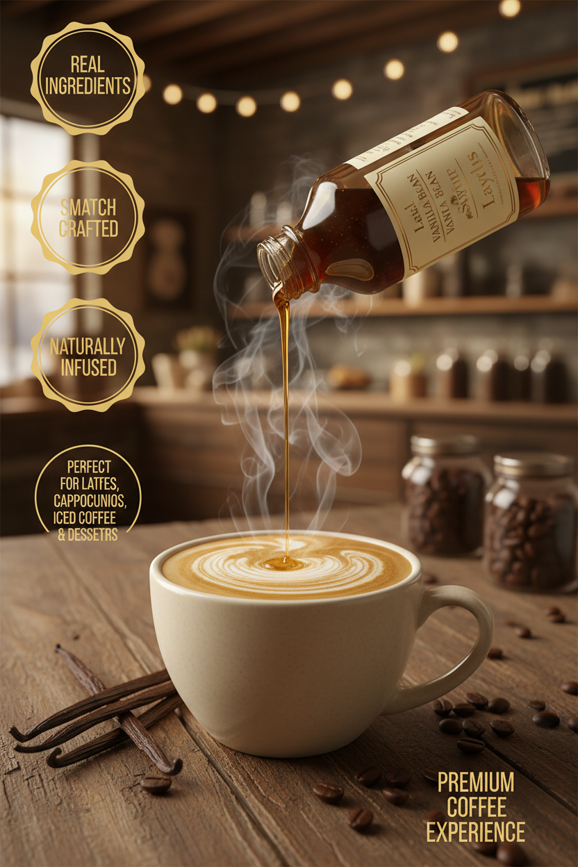 Layla Vanilla Bean Syrup | Premium Naturally Infused Coffee Syrup | Real Vanilla Beans | Organic Cane Sugar | 375 mL